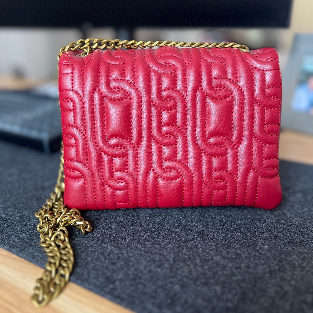 Zara Red Quilted Crossbody Bag with Gold Chain